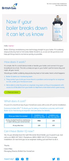 British Gas ‘Boiler IQ’ email