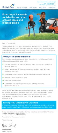 British Gas 'No Worries' email